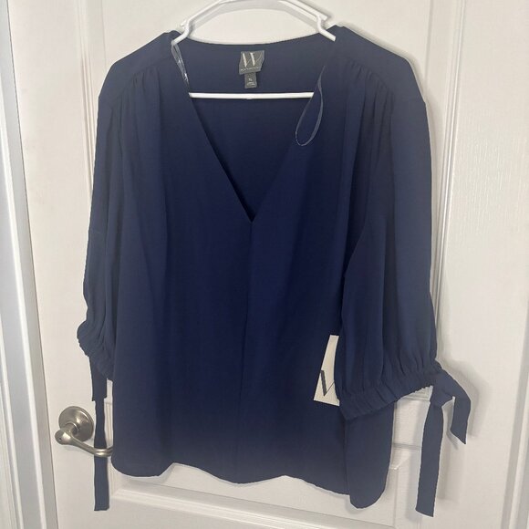Worthington Womens V Neck Elbow Sleeve Blouse Navy, Size XL NEW - Picture 4 of 6
